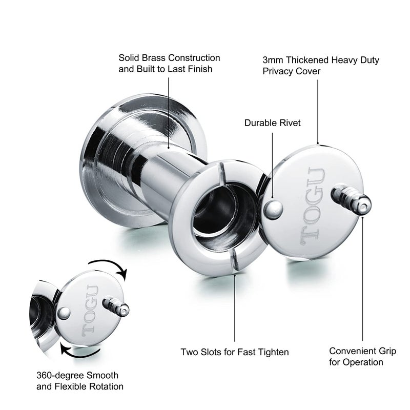 TOGU TG2814YG-PH Solid Brass UL Listed HD Glass Lens 220-degree Door Viewer Peephole with Heavy Duty Privacy Cover for 1-3/8" to 2-1/6" Doors, Polished Chrome Finish - Image 5
